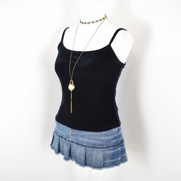 Vintage Late 90s Y2K Black Velvet Cropped Babydoll Cami Top Size Junior's Large - Picture 2 of 5
